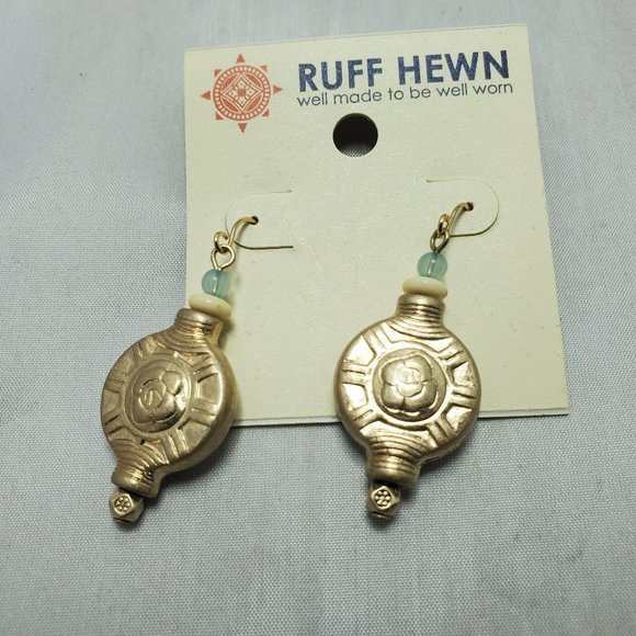 Ruff Hewn Bohemian Ornate Gold Drop Earrings - Picture 2 of 3